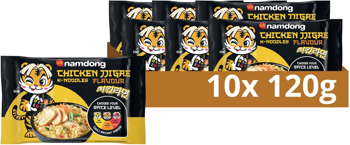 Namdong Snack - Chicken Jjigae - instantnoedels met kippensmaak op Koreaanse wijze - 10 x 120 g
