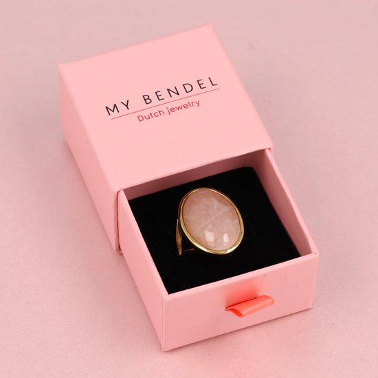 My Bendel - Grande bague en or avec pierre précieuse ronde en Quartz rose - Bague unique en or pour femme avec pierre précieuse en Quartz rose - Avec emballage cadeau luxueux