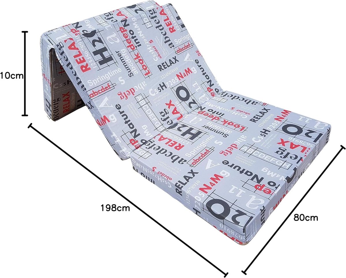 Vouwmatras 198x80x10 cm – Opvouwbaar Gastenmatras met Afneembare Katoenen Hoes – 3-Delig Logeermatras voor Logees, Camping & Camper – Pauwhome