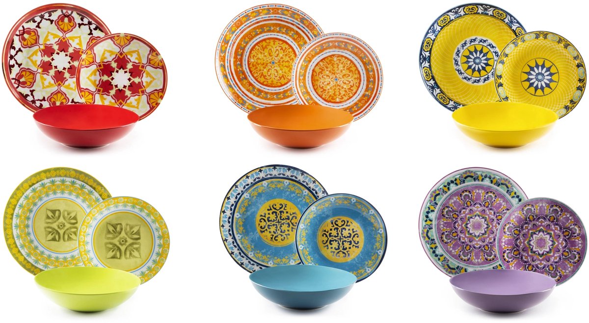 Excelsa Etno Chic 18-delig Servies – Italiaans Design met Dinerborden, Ontbijtborden en Kommen – Veelkleurig