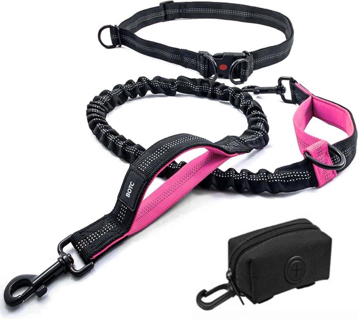 Bol.com BOTC Hondenriem - Hardloopriem Hond - tot 170 cm - Looplijn met Heupriem Reflecterend en Poepzakjeshouder - Zwart/Rood aanbieding