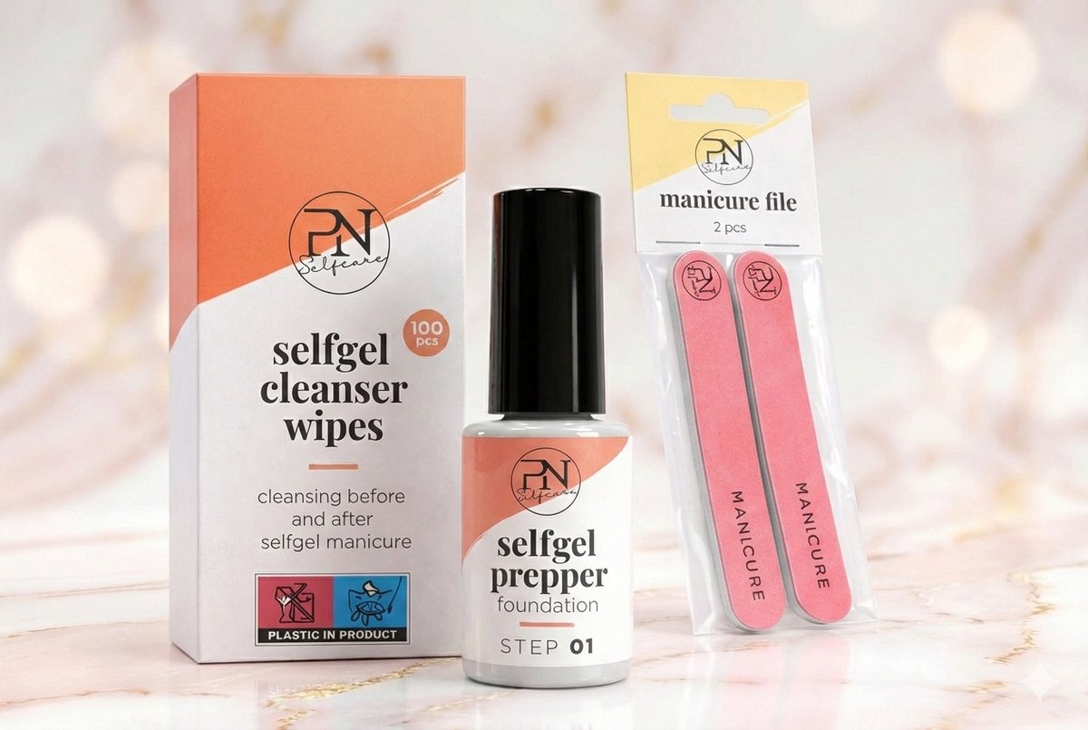 PN Selfcare - Gellak Remover - nagellak Remover Set - Ontvetter Nail Cleaner - Nail Wipes - Nagelvijl - Vegan - 3 delig