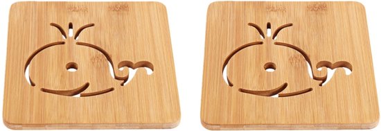 2 pièces - Dessous de plat carré avec motif de baleine - Épais dessous de plat en bambou pour pots et casseroles - Sous-verre résistant à la chaleur pour table - 16*16*0,8 cm - Couleur bois