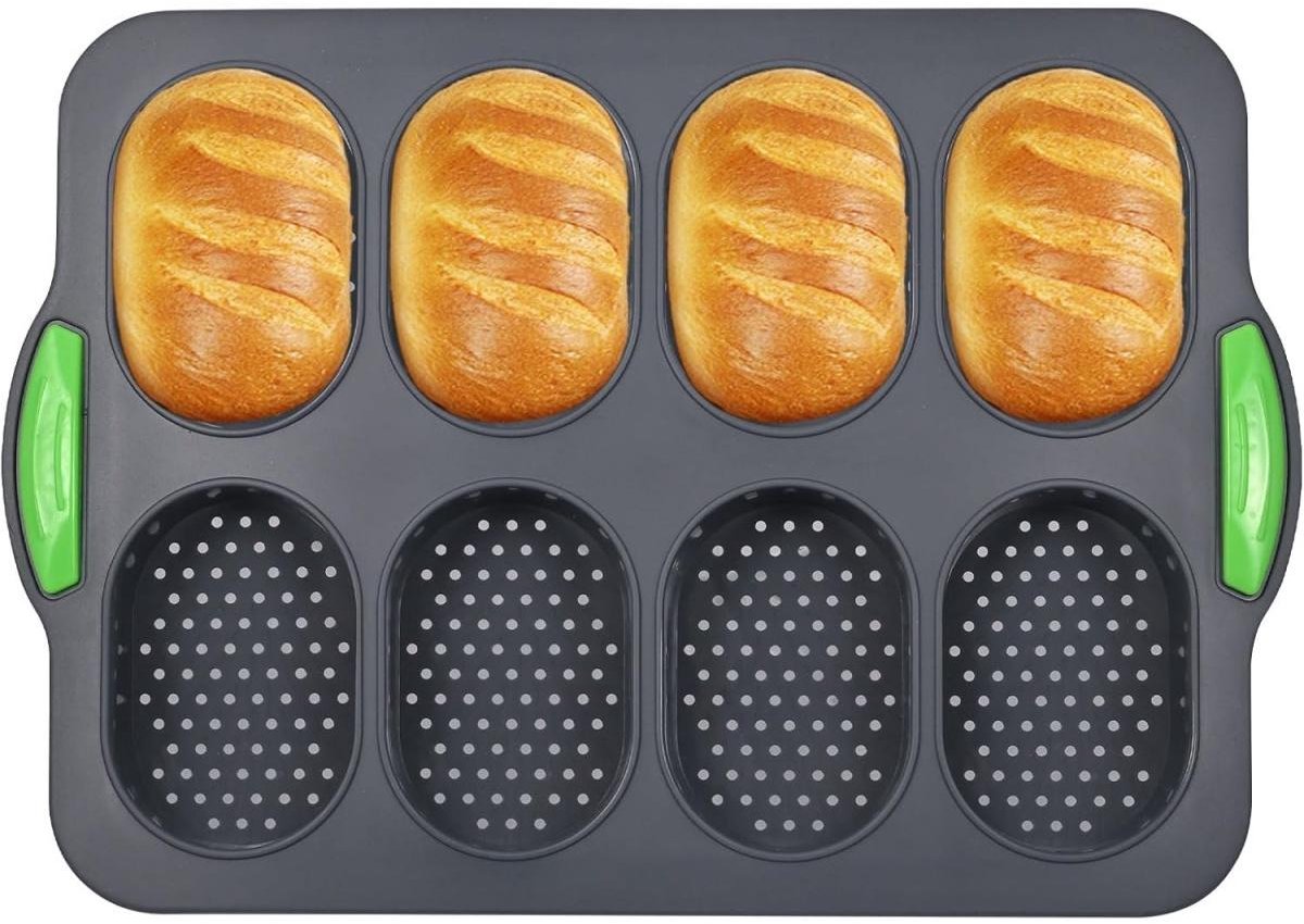 GELLDG Siliconen bakvorm - Bakvorm voor baguettes - Bakvorm voor broodjes - Geschikt voor broodjes, baguettes en hotdogs - Perfect om op een bakplaat te bakken - Grijs