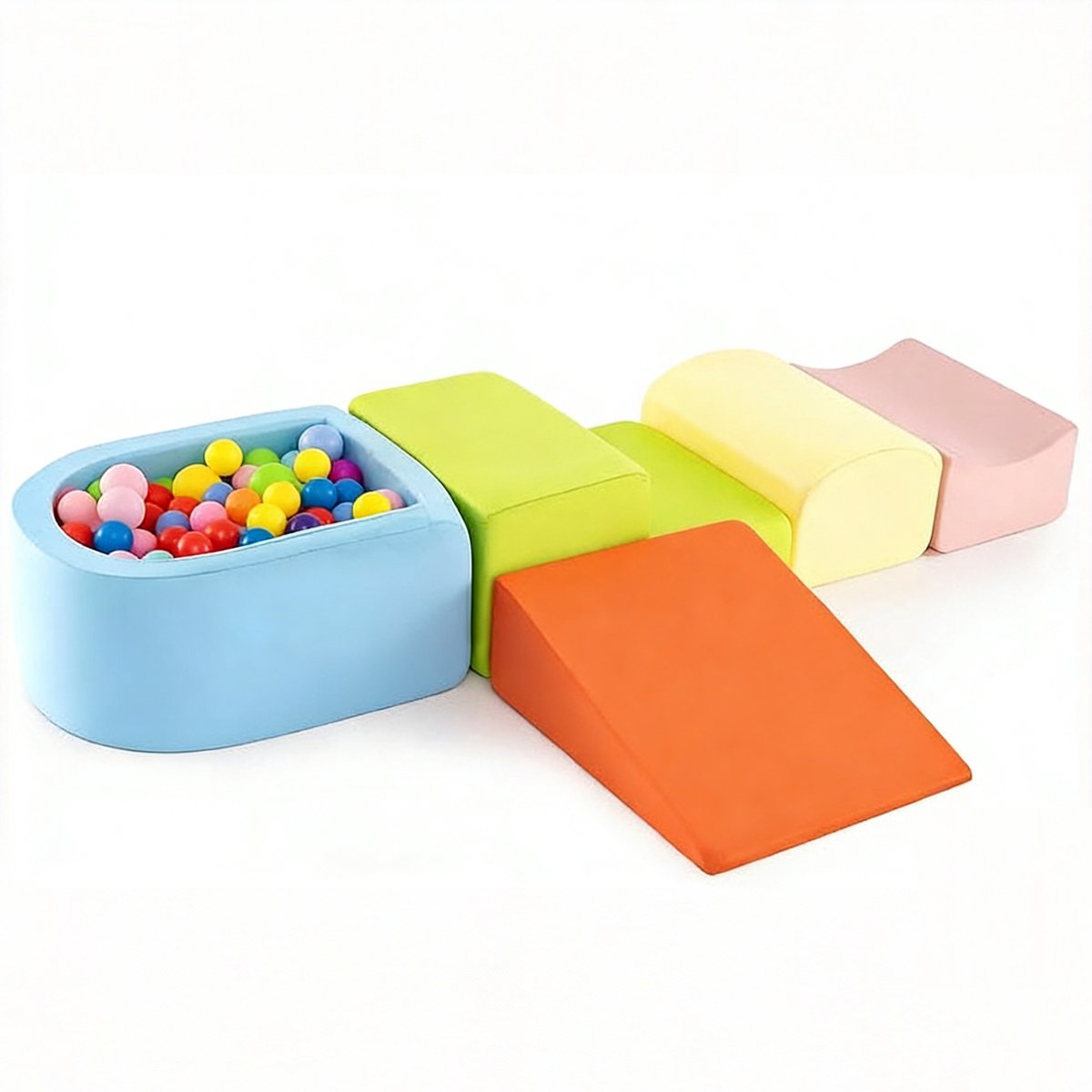 KOMFOTTEU 5 delig Schuimblokken - met wasbare en afneembare hoes, ballenbak- Soft Play Foam Blokken - Reuze Bouwblokken - Montessori-klimblokken - voor kinderen vanaf 3 jaar - zonder ballen