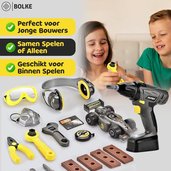 Bolke outils jouet garçons - perceuse jouet - établi jouet - coffre à outils pour enfants - 26 pièces