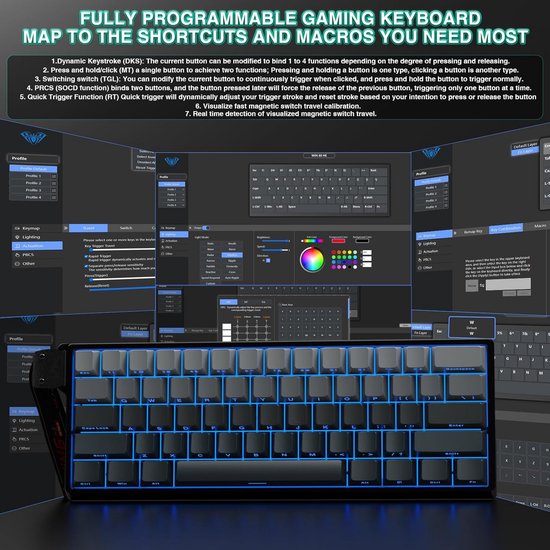 Scherm met software voor het programmeren van gaming-toetsenbord macro's en verlichting.