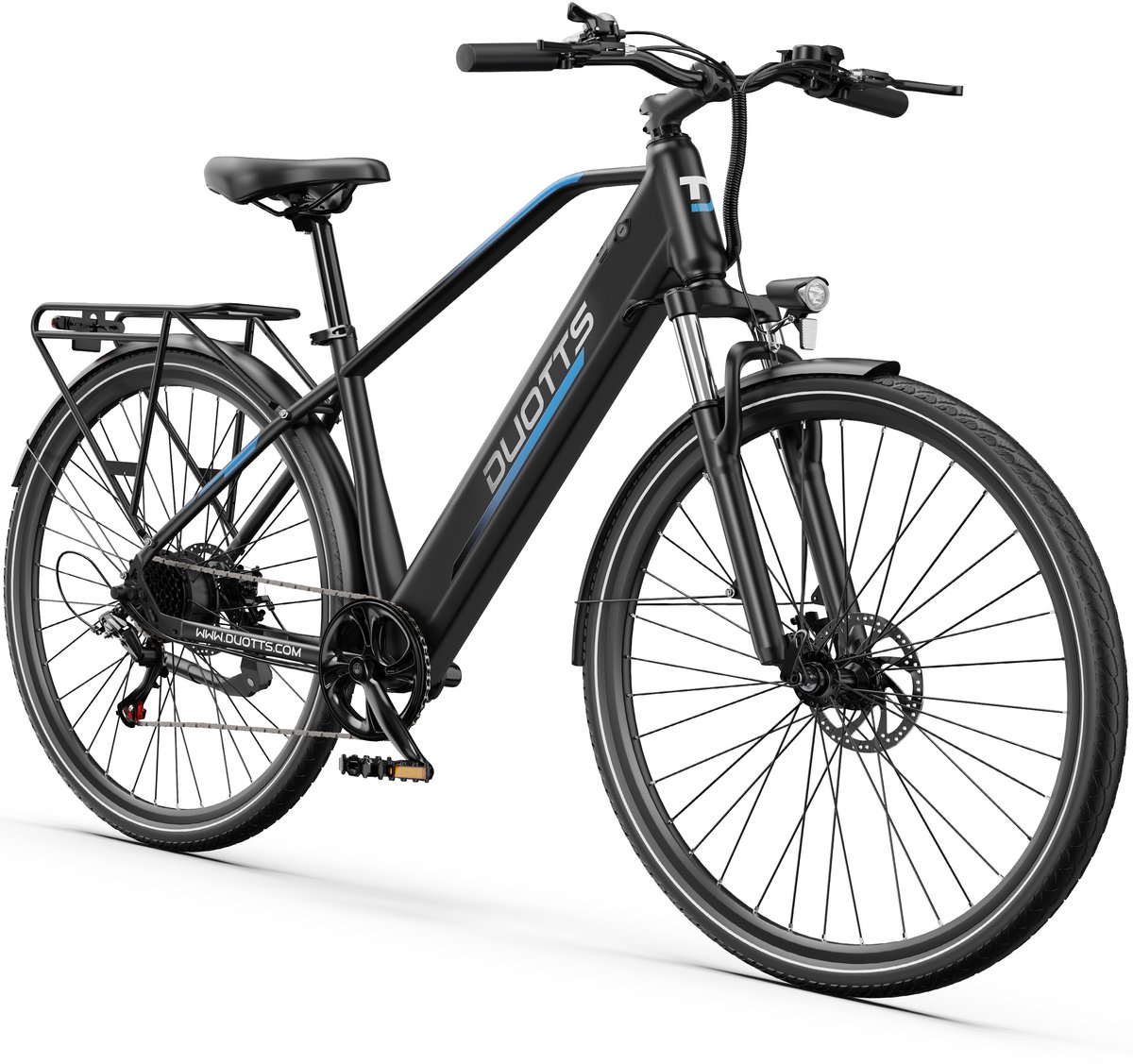 Elektrische Fiets DUOTTS - 468Wh/13 Ah Accu - 80 km Bereik - 250W Motor - 27.5" Anti-Lekbanden- Shimano 7 Versnellingen - Mechanische schijfrem - Ijzeren Frame - Kleuren display - Inclusief Bagagedrager - Stadsfiets