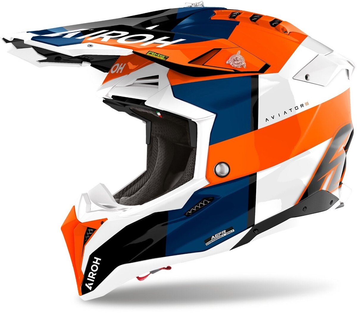 Airoh Aviator 3 Monarch Wit Blauw Oranje Crosshelm - Helm