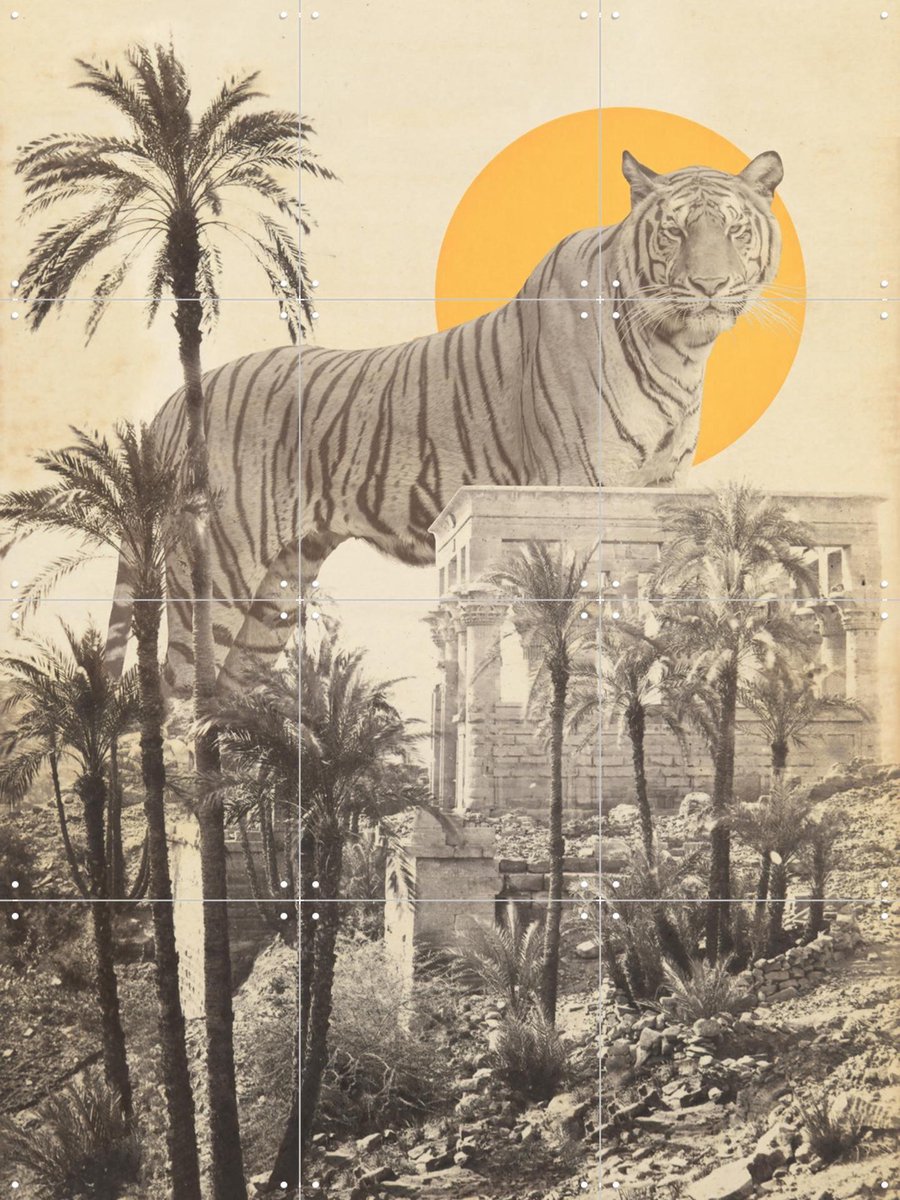 IXXI Giant Tiger in Ruins, Florent Bodart - 60 x 80 cm - Gratis ophangtool - Grote wanddecoratie en posters - Vintage, Gemengde Technieken