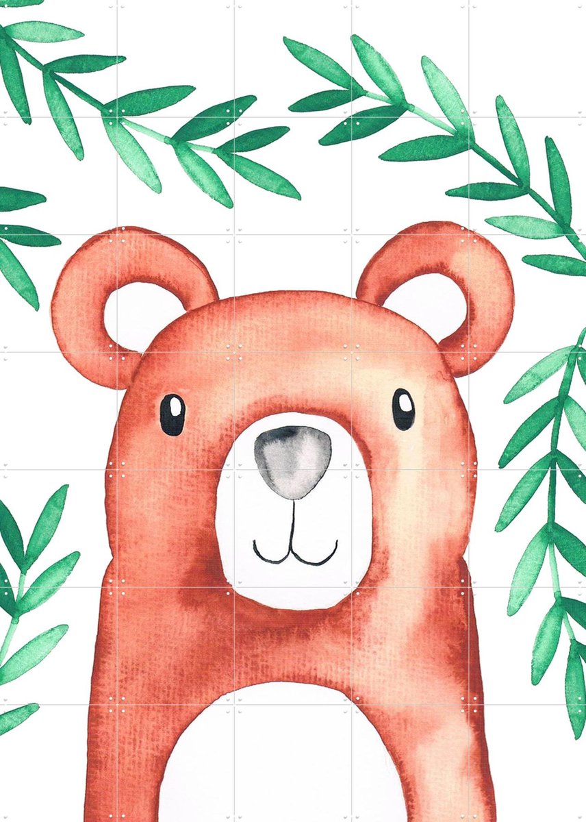 IXXI Bear in the Forest, BAINAI - 100 x 140 cm - Gratis ophangtool - Grote wanddecoratie en posters - Speels, Illustraties, Aquarel, Fantasierijk