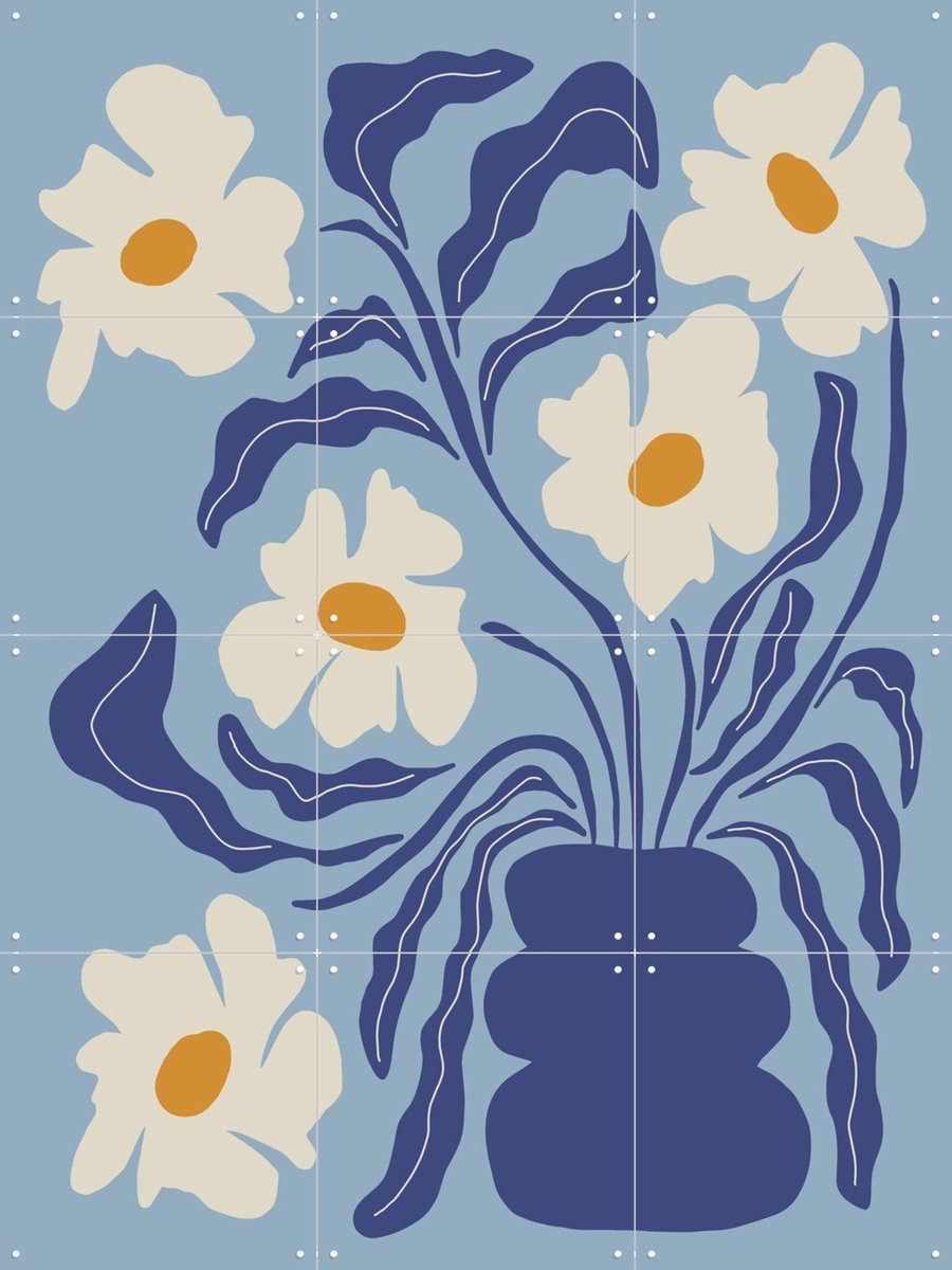 IXXI Blue Moon Flower-pot, Miho Art Studio & Various - 60 x 80 cm - Gratis ophangtool - Grote wanddecoratie en posters - Speels, Grafisch Ontwerp