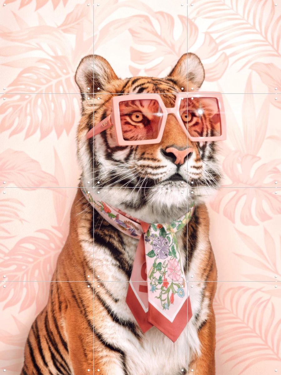 IXXI Fashion Tiger, Paul Fuentes - 60 x 80 cm - Gratis ophangtool - Grote wanddecoratie en posters - Illustraties, Speels, Pop art, Kleurrijk