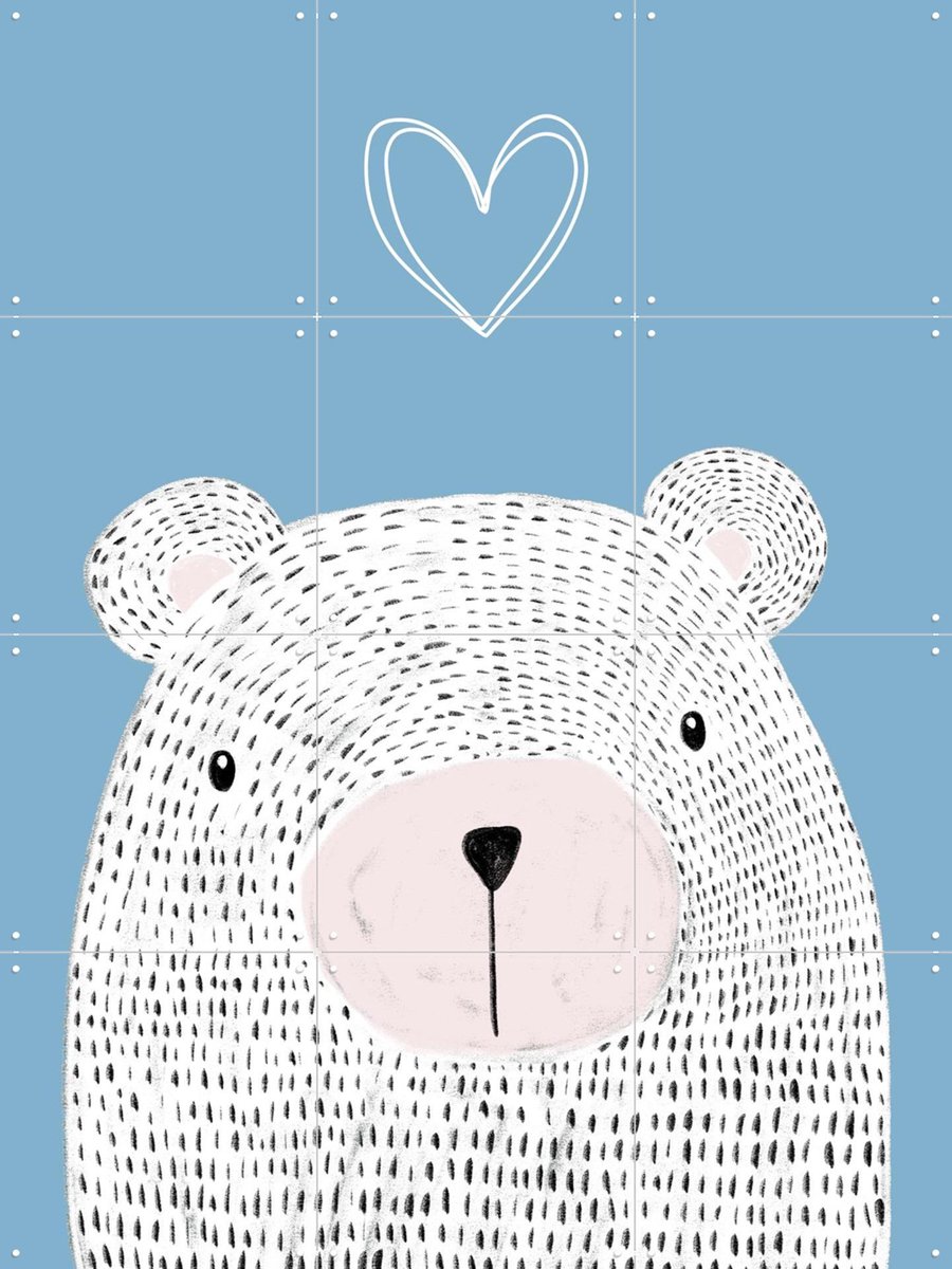 IXXI Bear and Heart, BAINAI - 60 x 80 cm - Gratis ophangtool - Grote wanddecoratie en posters - Fantasierijk, Grafisch Ontwerp, Speels, Illustraties