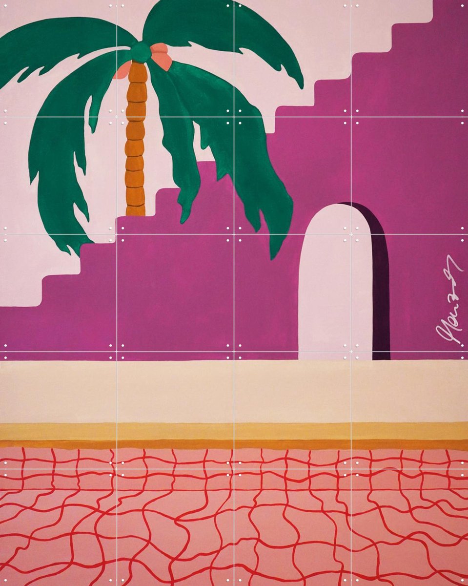IXXI Plants by the Pool No.3, Palmartprints - 80 x 100 cm - Gratis ophangtool - Grote wanddecoratie en posters - Abstract, Geometrische Kunst, Speels