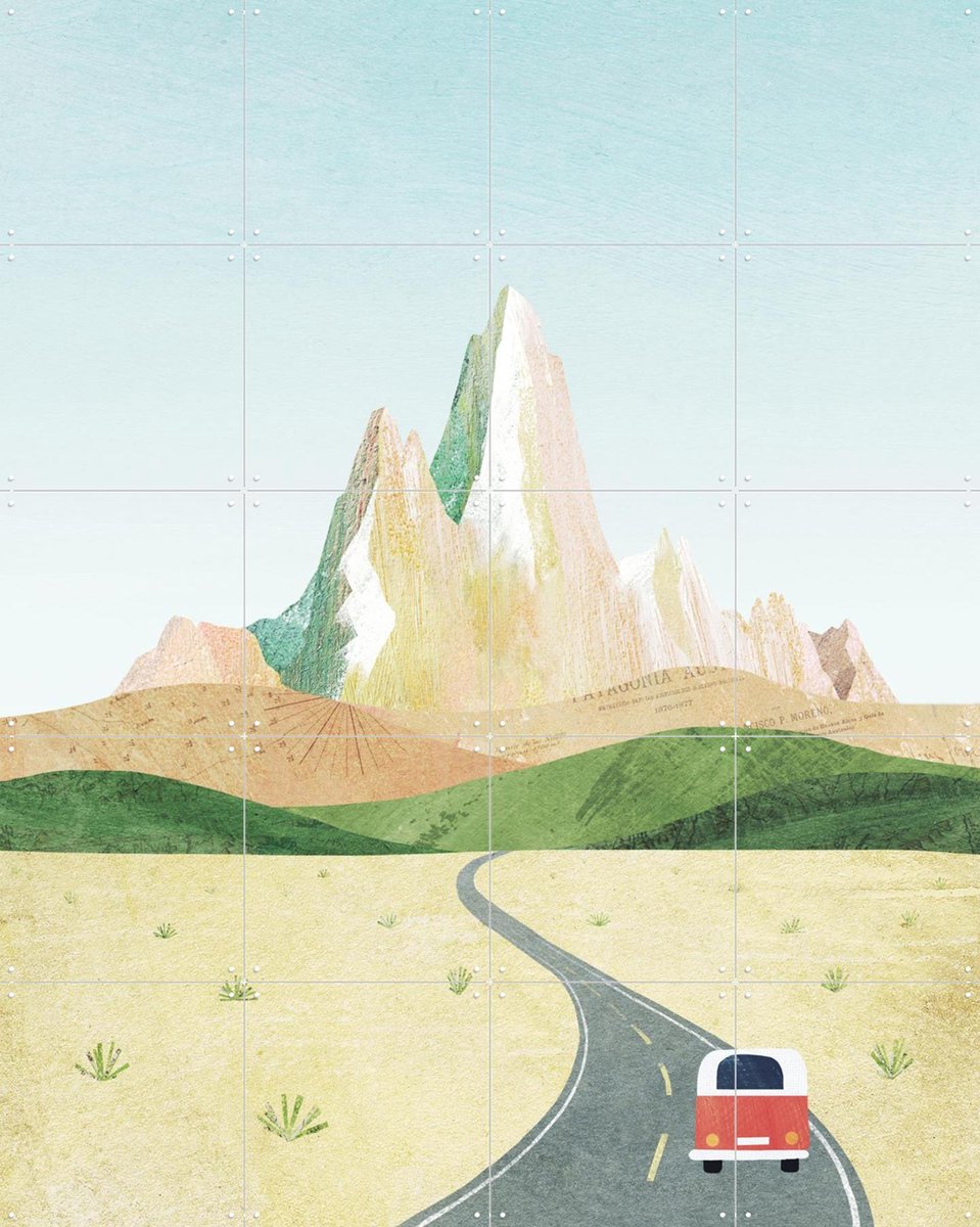 IXXI Road to Monte Fitz Roy, Henry Rivers - 80 x 100 cm - Gratis ophangtool - Grote wanddecoratie en posters - Minimalisme, Kleurrijk, Illustraties