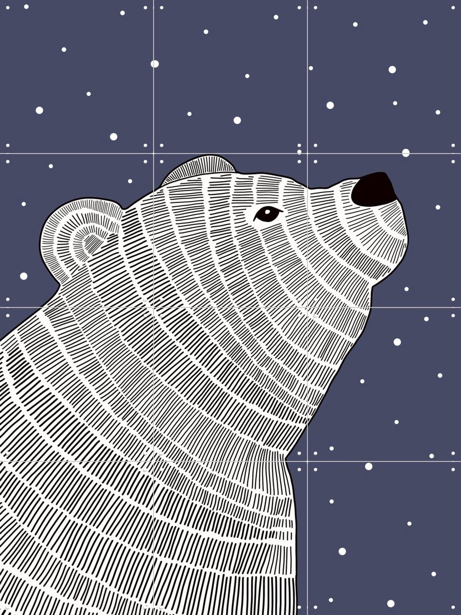 IXXI Bear and Stars, BAINAI - 60 x 80 cm - Gratis ophangtool - Grote wanddecoratie en posters - Illustraties, Grafisch Ontwerp, Line art