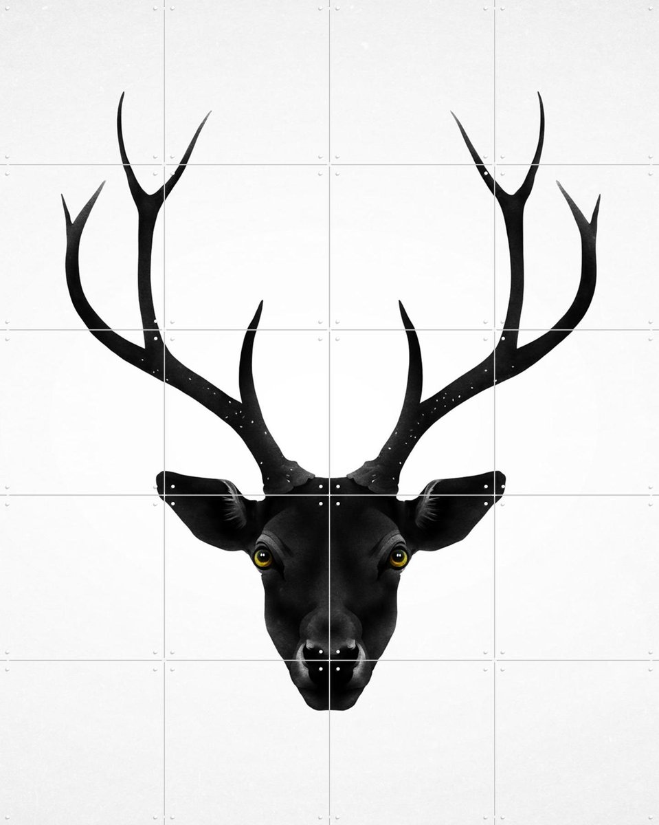 IXXI The Black Deer, Ruben Ireland - 80 x 100 cm - Gratis ophangtool - Grote wanddecoratie en posters - Illustraties, Digitale Kunst, Minimalisme