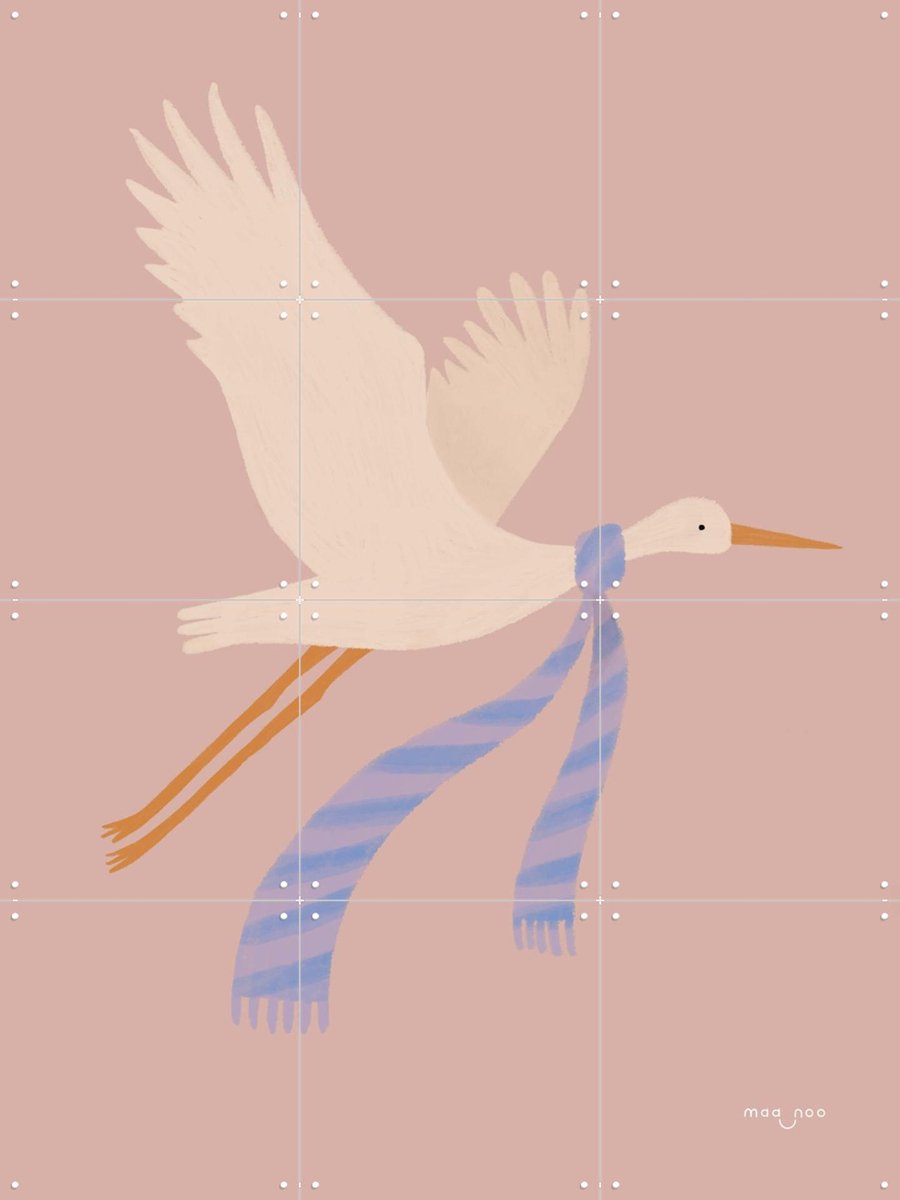 IXXI Chilly Crane, Maa-noo - 60 x 80 cm - Gratis ophangtool - Grote wanddecoratie en posters - Grafisch Ontwerp, Fantasierijk, Speels, Illustraties