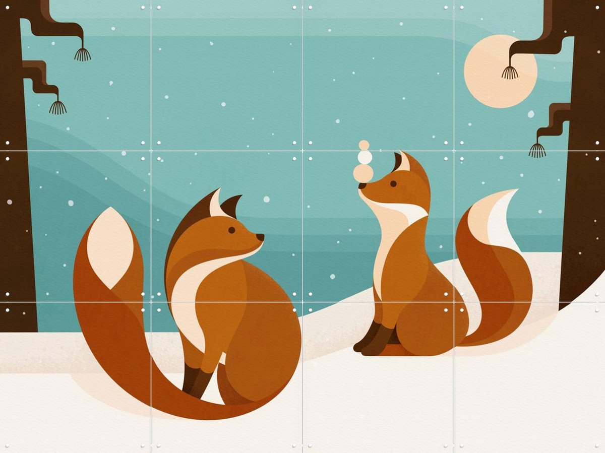 IXXI Vosjes, Elke Uijtewaal - 80 x 60 cm - Gratis ophangtool - Grote wanddecoratie en posters - Illustraties, Kleurrijk, Geometrische Kunst, Speels
