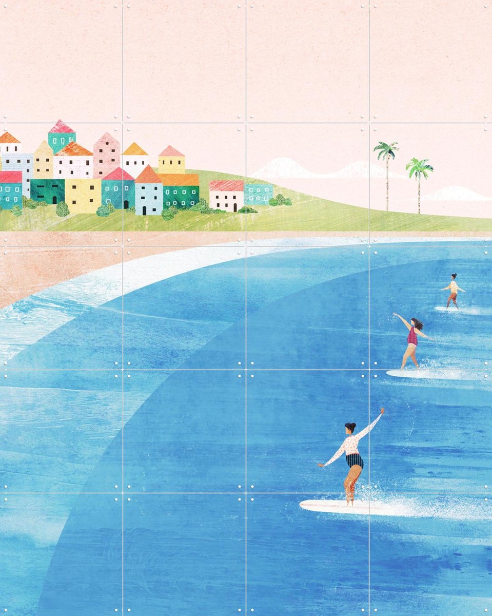 IXXI Surf Beach, Henry Rivers - 80 x 100 cm - Gratis ophangtool - Grote wanddecoratie en posters - Kleurrijk, Speels, Illustraties, Digitale Kunst