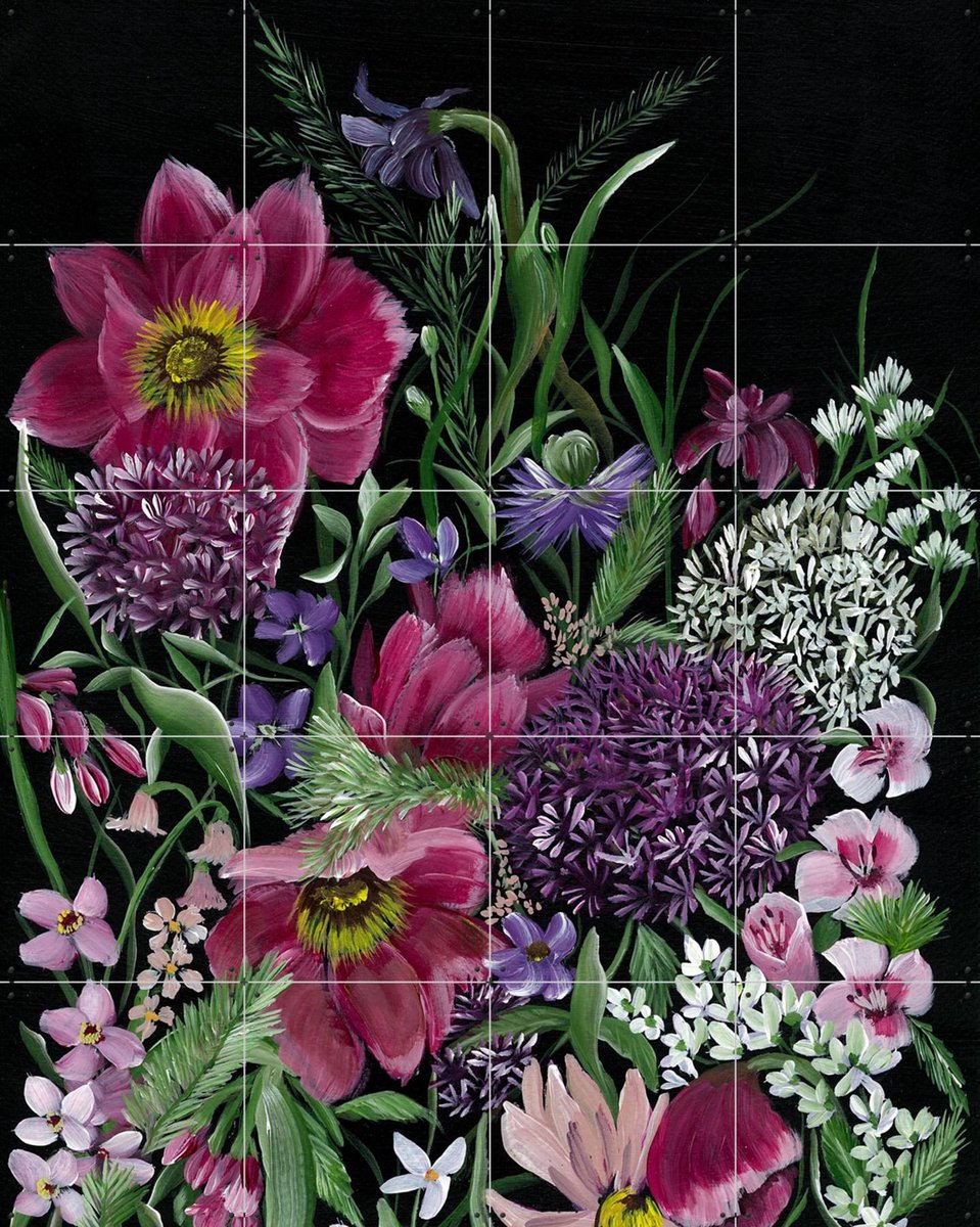 IXXI Black Bloom, Lens en penseel door Myrte - 80 x 100 cm - Gratis ophangtool - Grote wanddecoratie en posters - Kleurrijk, Naturalisme
