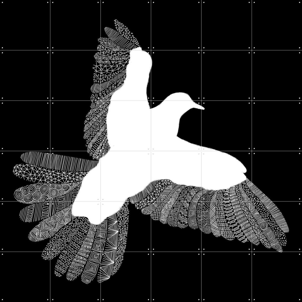 IXXI Bird, Florent Bodart - 120 x 120 cm - Gratis ophangtool - Grote wanddecoratie en posters - Grafisch Ontwerp, Minimalisme, Illustraties, Line art