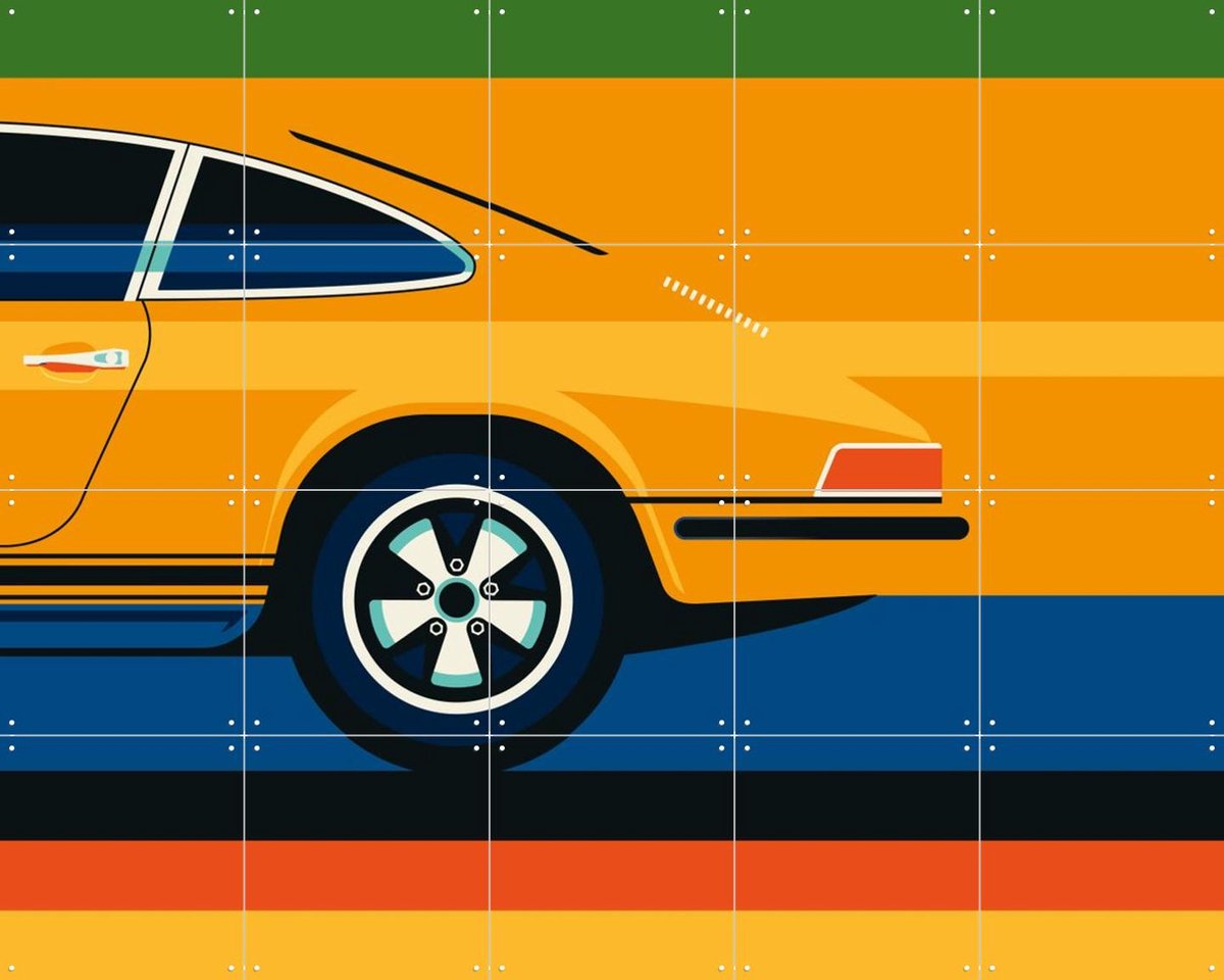 IXXI Orange Sports Car Side Back, Bo Lundberg - 100 x 80 cm - Gratis ophangtool - Grote wanddecoratie en posters - Pop art, Geometrische Kunst