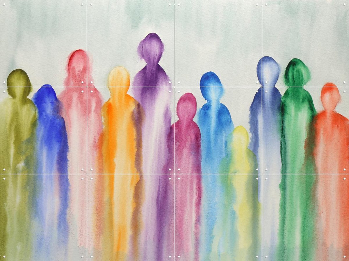 IXXI Together, Natalie Bruns - 80 x 60 cm - Gratis ophangtool - Grote wanddecoratie en posters - Kleurrijk, Aquarel, Abstract, Woonkamer, Mensen