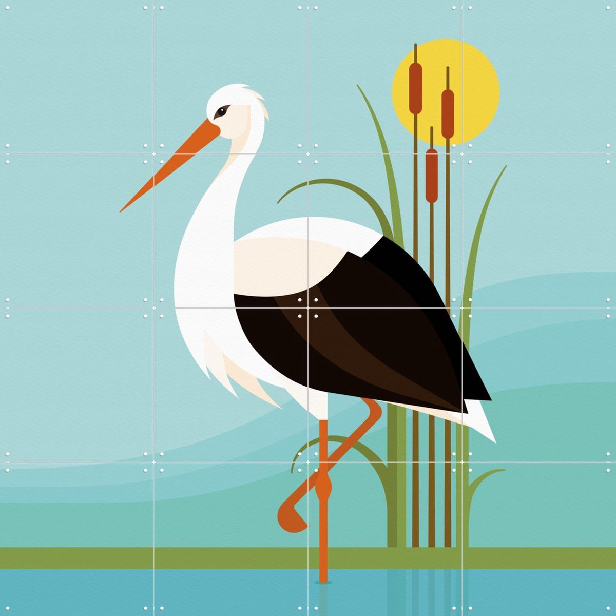IXXI Ooievaar, Elke Uijtewaal - 80 x 80 cm - Gratis ophangtool - Grote wanddecoratie en posters - Illustraties, Speels, Grafisch Ontwerp, Babykamer