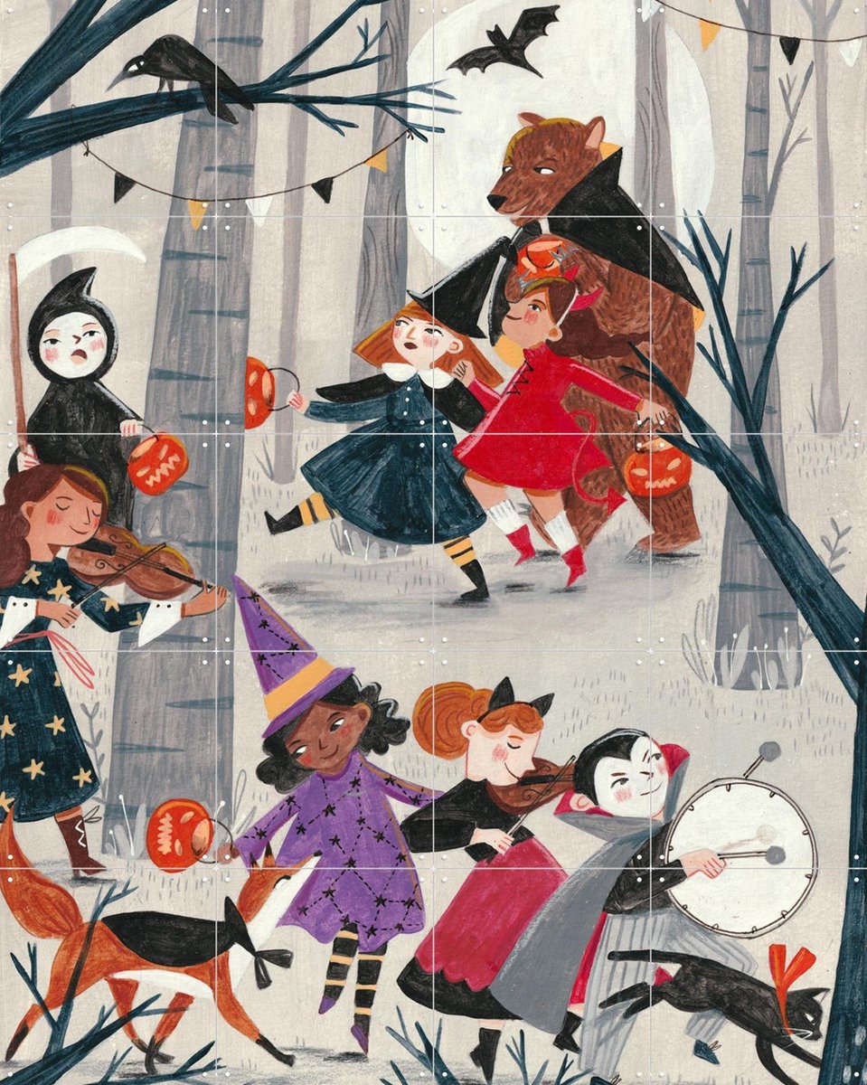 IXXI Halloween parade, Caroline Bonne Müller & Various - 80 x 100 cm - Gratis ophangtool - Grote wanddecoratie en posters Kinderkamer, Kinderen