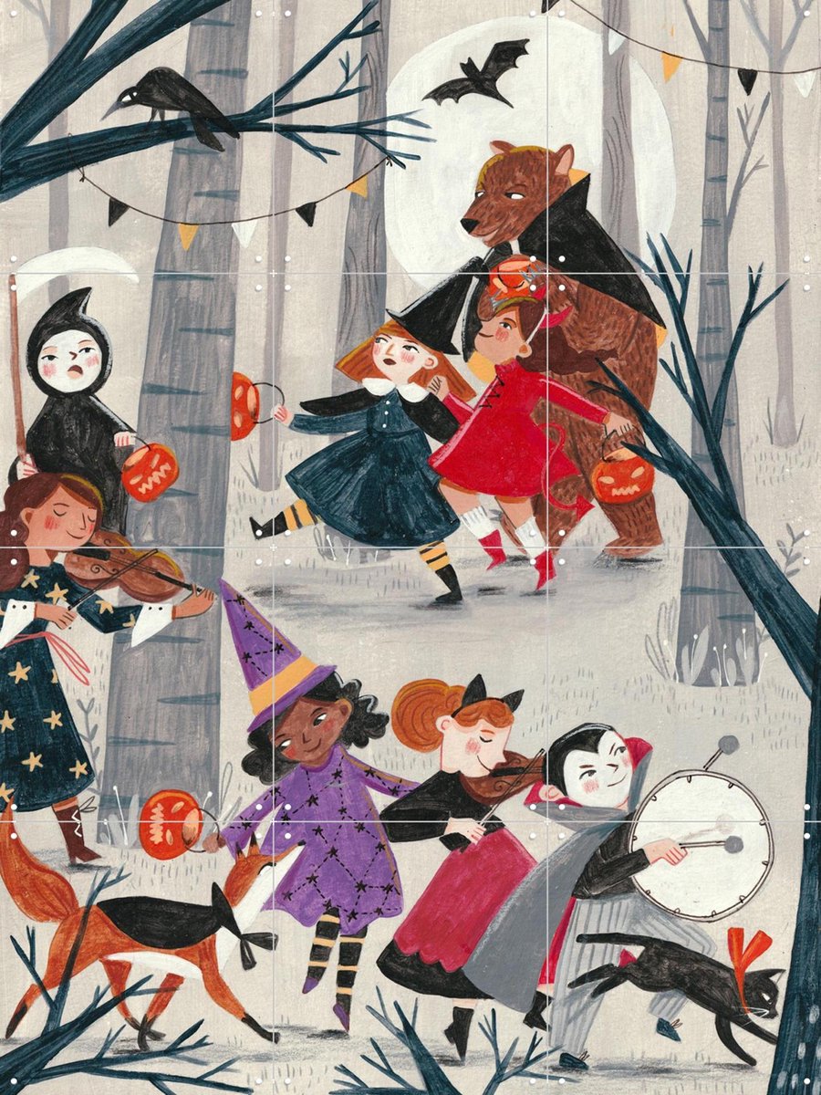 IXXI Halloween parade, Caroline Bonne Müller & Various - 60 x 80 cm - Gratis ophangtool - Grote wanddecoratie en posters Kinderkamer, Kinderen