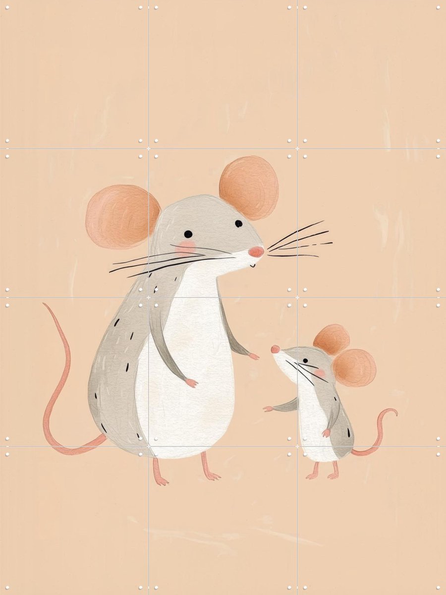 IXXI Mommy and Baby Mouse, Treechild & Various - 60 x 80 cm - Gratis ophangtool - Grote wanddecoratie en posters - Cartoonesk, Fantasierijk