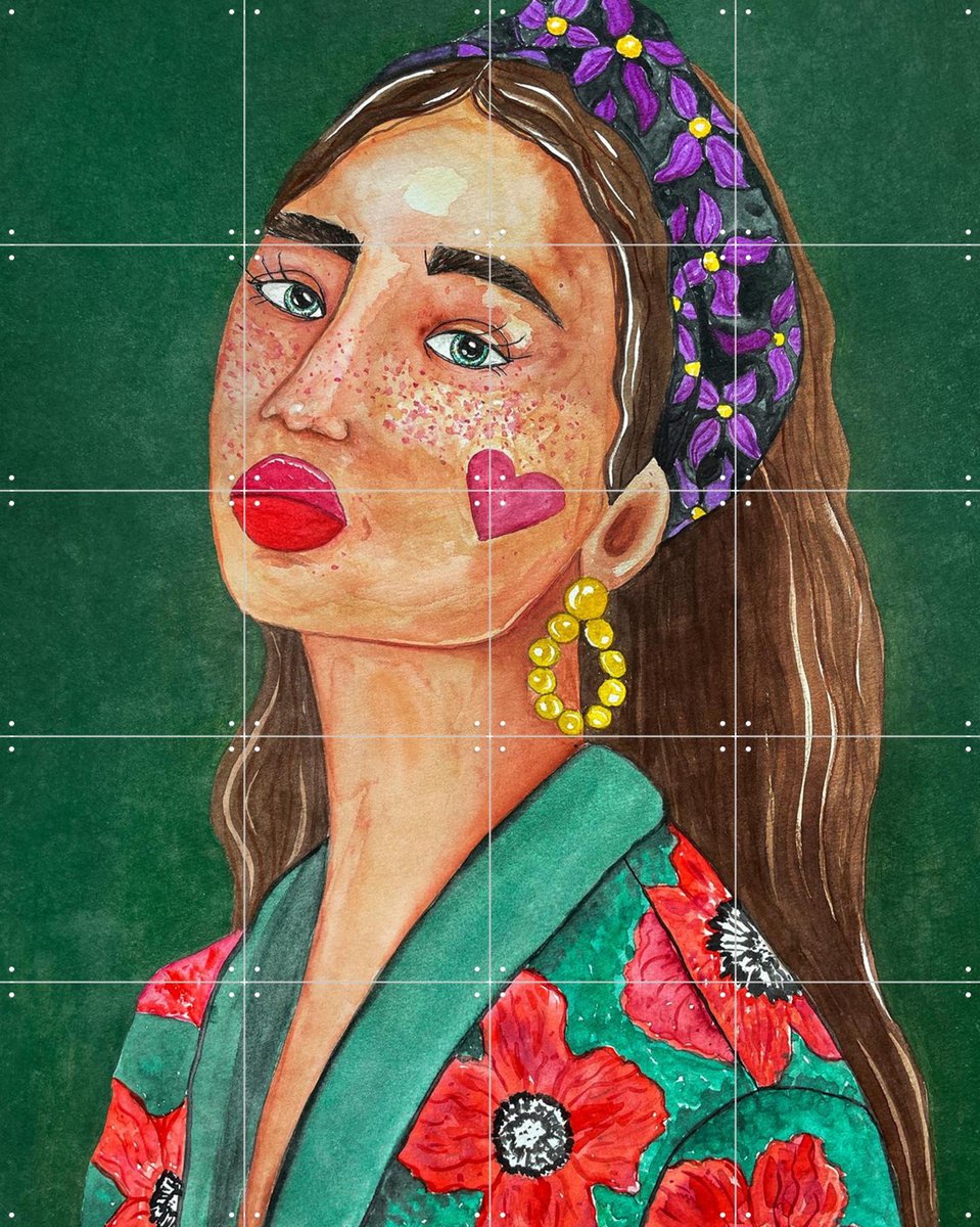 IXXI Girl with hairband, Raissa Oltmanns - 80 x 100 cm - Gratis ophangtool - Grote wanddecoratie en posters - Aquarel, Illustraties, Eetkamer