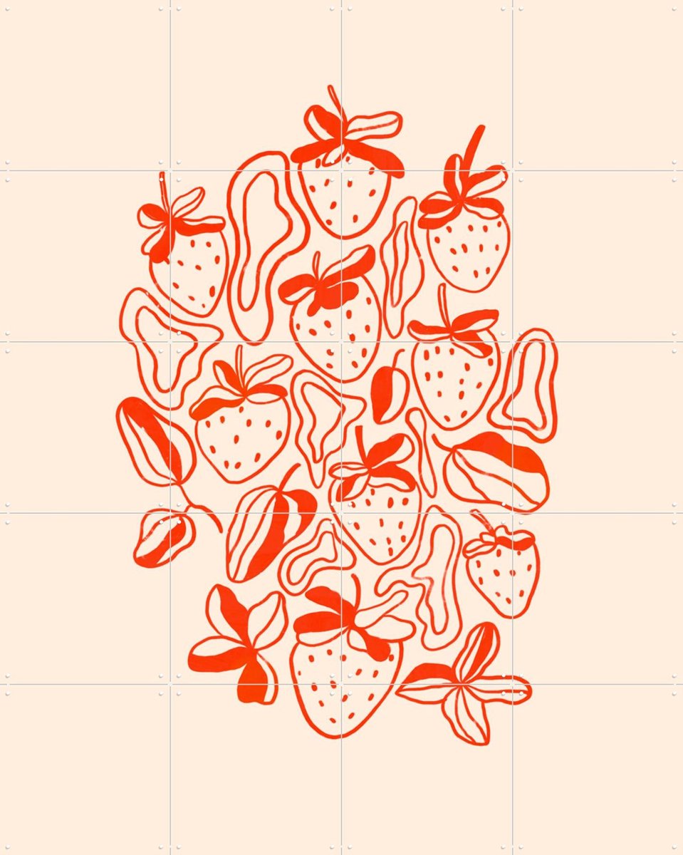 IXXI Strawberries, Gigi Rosado - 80 x 100 cm - Gratis ophangtool - Grote wanddecoratie en posters - Line art, Illustraties, Speels, Grafisch Ontwerp
