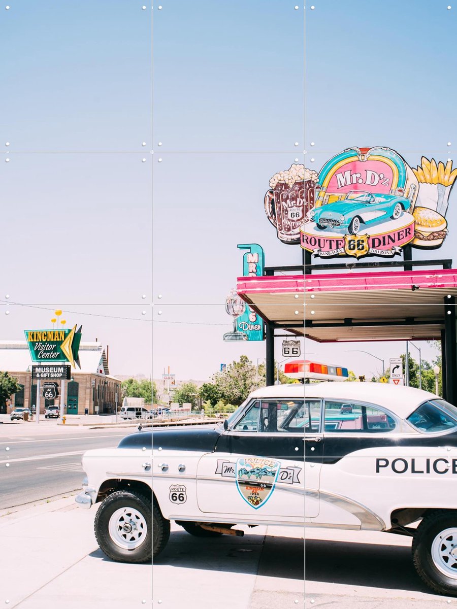 IXXI Route 66 Diner, Pati Photography - 60 x 80 cm - Gratis ophangtool - Grote wanddecoratie en posters - Fotografie, Kleurrijk, Vintage, Retro