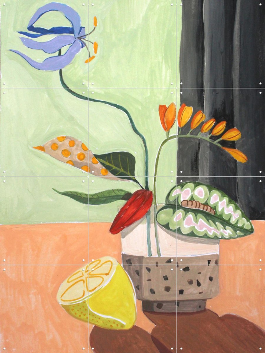 IXXI Ikebana, Arty Guava - 60 x 80 cm - Gratis ophangtool - Grote wanddecoratie en posters - Speels, Illustraties, Kleurrijk, Woonkamer, Eetkamer