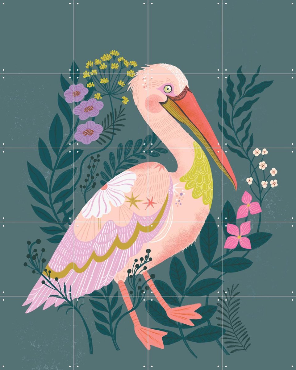 IXXI Pelican, Bethan Janine - 80 x 100 cm - Gratis ophangtool - Grote wanddecoratie en posters - Kleurrijk, Illustraties, Speels, Fantasierijk