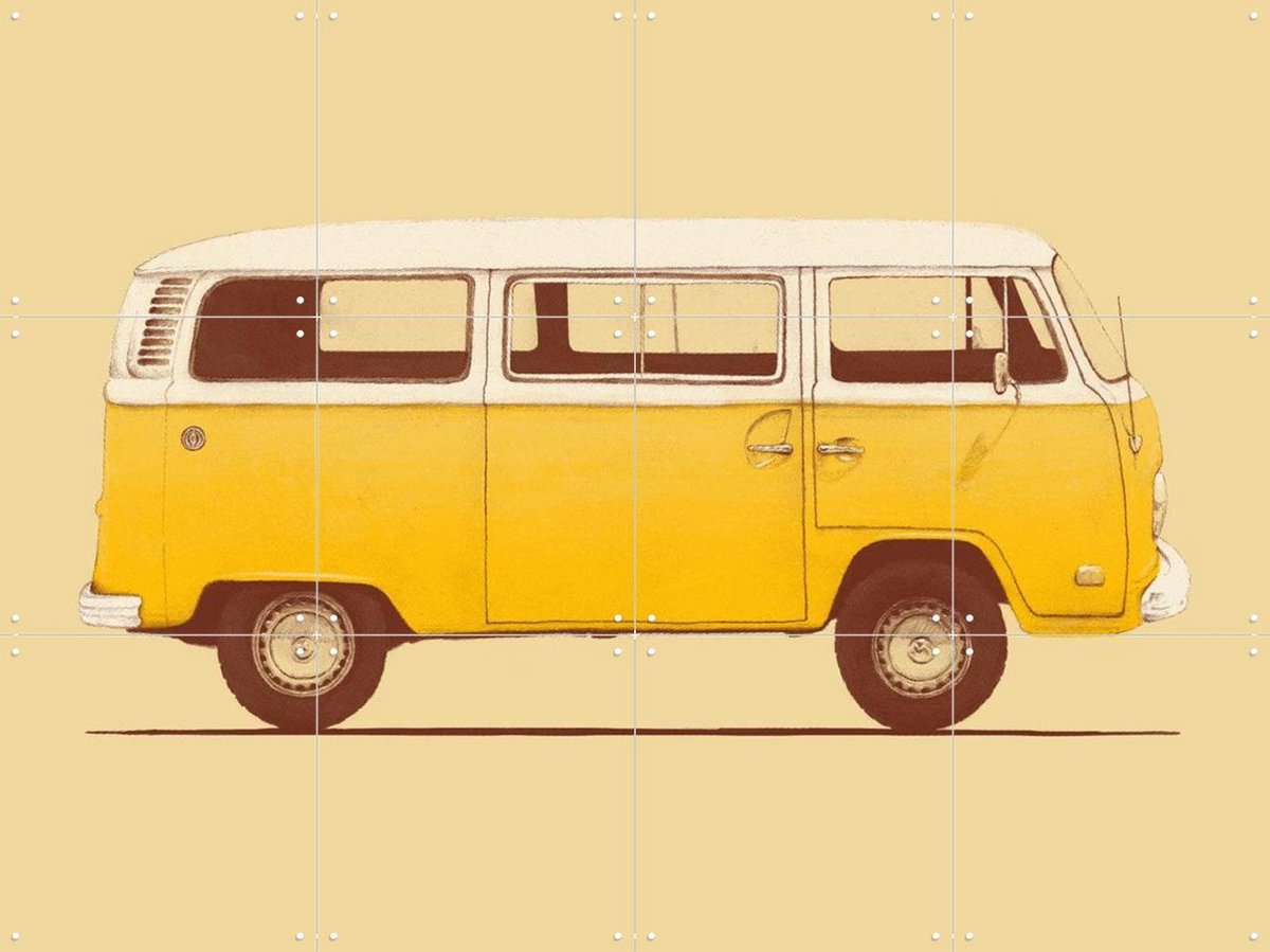 IXXI Yellow Van, Florent Bodart - 80 x 60 cm - Gratis ophangtool - Grote wanddecoratie en posters - Vintage, Retro, Speels, Minimalisme, Kleurrijk