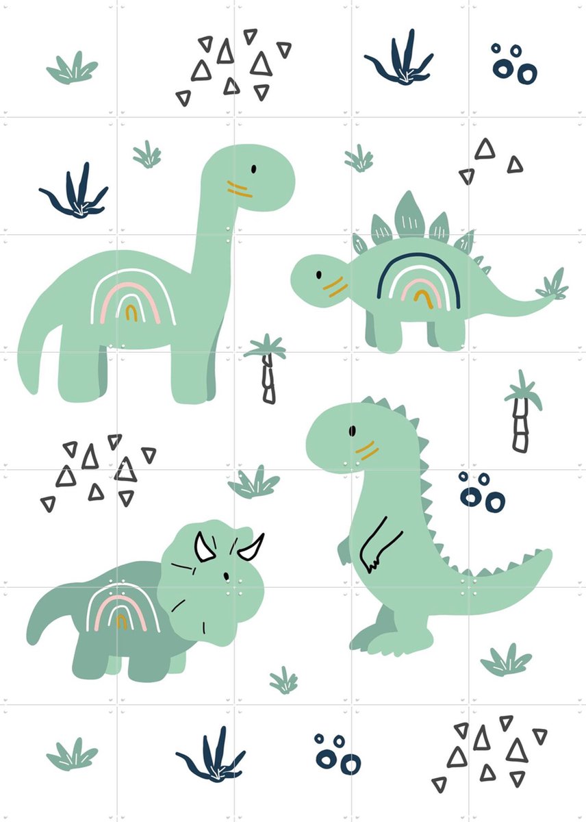 IXXI Dinosaur Crew, BAINAI - 100 x 140 cm - Gratis ophangtool - Grote wanddecoratie en posters - Cartoonesk, Fantasierijk, Speels, Illustraties