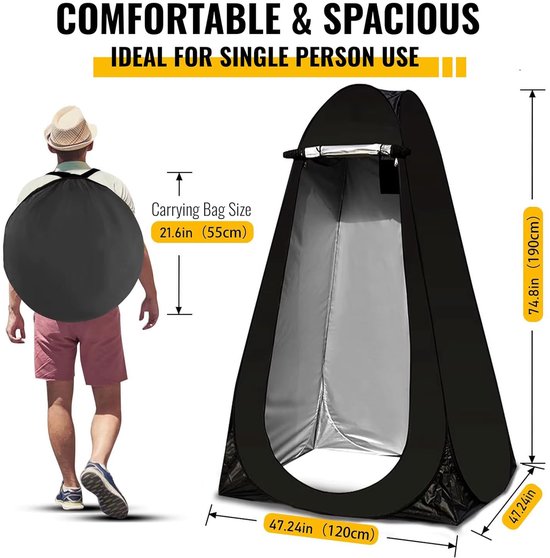Pop Up Douchetent - Omkleedtent - Buitenbadtent 1-2 personen - Incl. Draagtas - Mobiele Douchcabine - Draagbare Douchetent - Toilettenten - Multifunctioneel - Voor camping en strand - Zwart van MM Brands — afbeelding 3