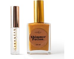 HG AESTHETIC Summer Shine Set – HeyHoney Lip Oil 10 ml + Elixir Shine Dry Oil 50 ml – Hydraterende Duo voor Stralende Lippen & Huid (Gold Shine + Honey) - cadeautje vrouw