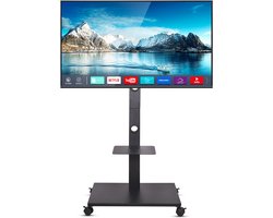 unho Rolling TV-standaard - Verrijdbare tv-wagen - voor 32“-65” LCD LED flatscreen-tv - Vloerstandaardbevestiging - In hoogte verstelbaar - VESA 600x400 mm