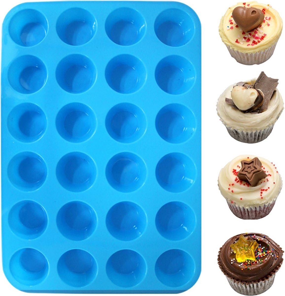 Okado Siliconen Muffin Bakvorm 24-Vaks Blauw – Cupcake Bakvorm – BPA-vrij – Oven, Magnetron & Vriezer