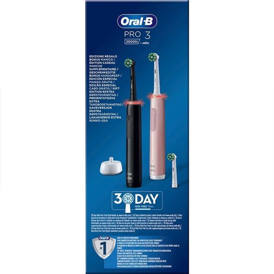 Oral B Pro 3 3900 Duo - Zwart en Roze Elektrische tandenborstel - met extra opzetborstel