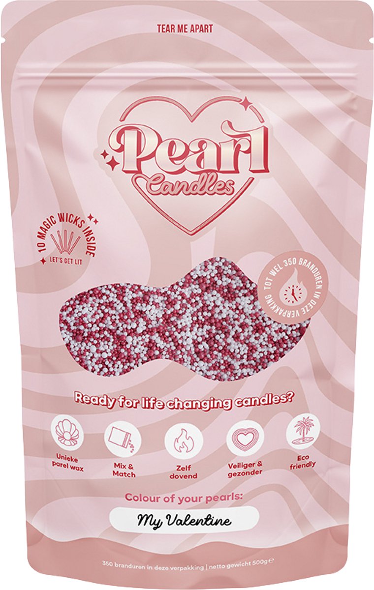 Kaarsenzand - Kaarsenzand met lonten - Pearl Candles - DIY kaarsen maken - My Valentine - Zelf theelichtje waxinelichtje maken - Lont inbegrepen - Wit - Roze - ±125 / ±150 Branduren – 250 g