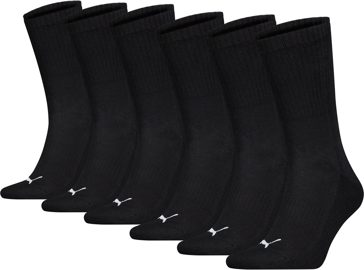 PUMA Unisex Crew Socks 6-Pack 46 Unisex for Women Men Tennis Socks Zwart