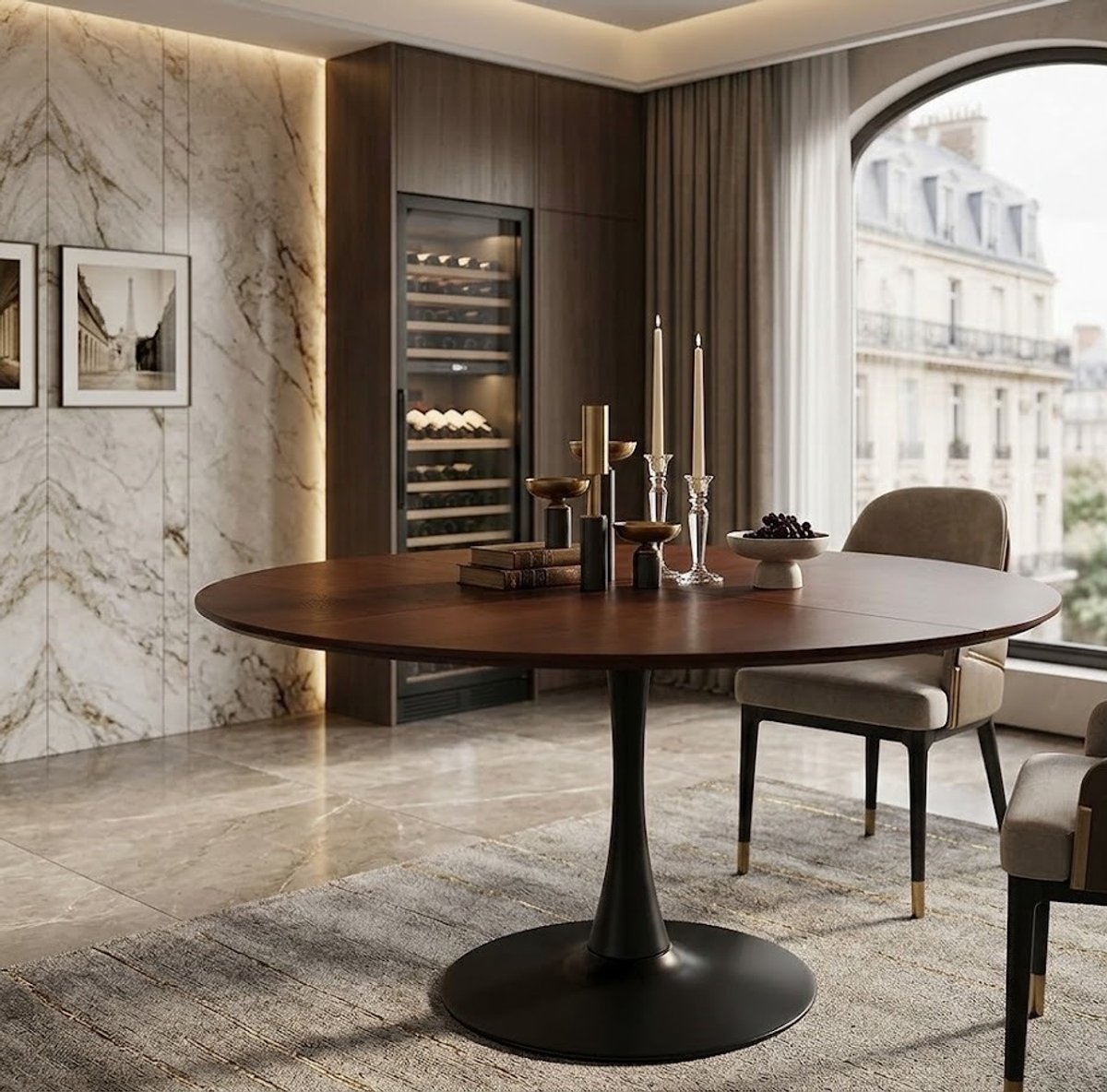 Serena Ronde eettafel 120 cm - Design Houten Eettafel met Eikenlook Tafelblad & Zwart Metalen Onderstel - Moderne Ronde Tafel voor Eetkamer, Keuken en Woonkamer Casa Serena