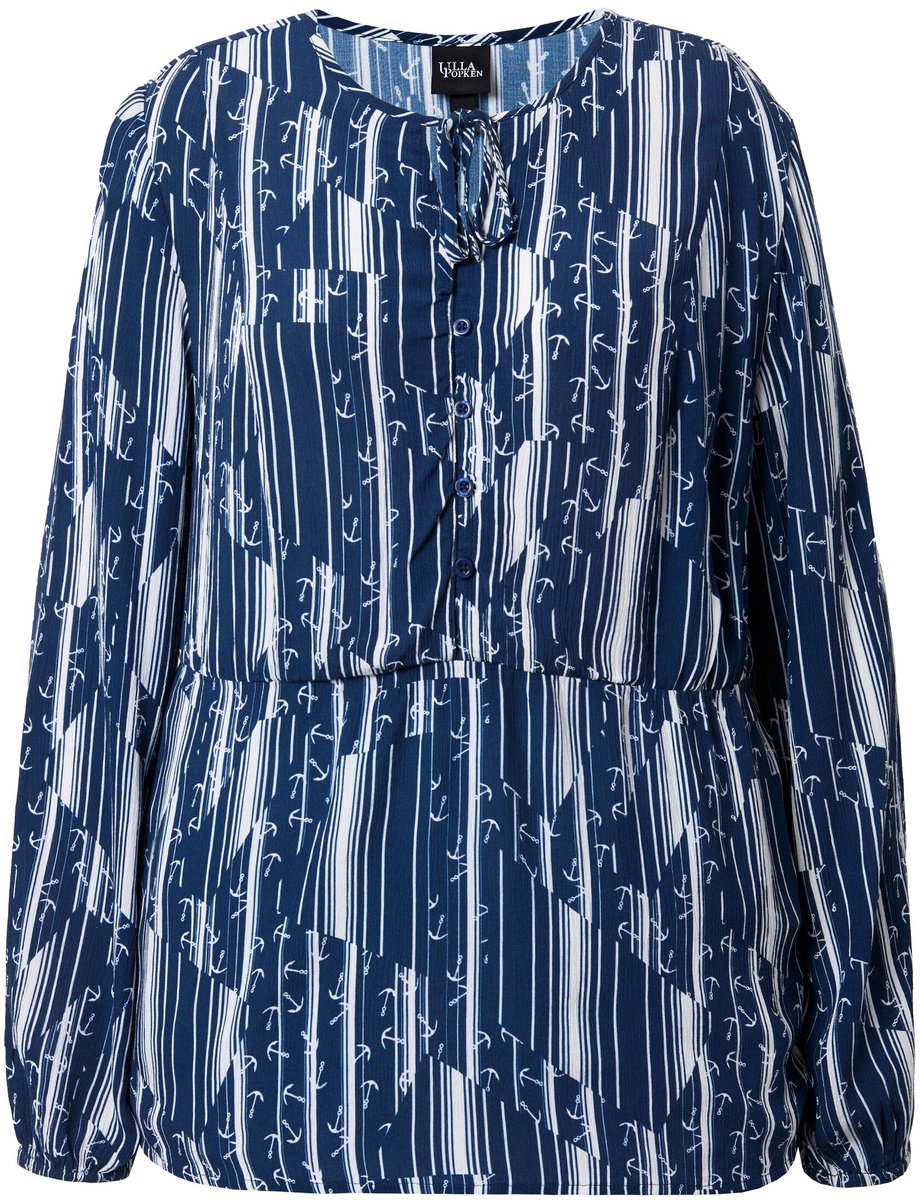 Ulla Popken - Dames - Blouse anker A-lijn ronde hals lange mouwen - Inktblauw - Maat 42+