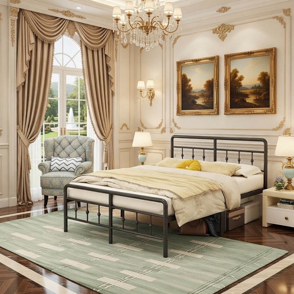 Luxe Tweepersoonsbed 180x200 cm - Stijlvol Zwart Metaal Bedframe met Hoofdeinde en Voeteneinde - Stevig, Geruisloos & Eenvoudig te Monteren - Vintage Design Bed met Opbergruimte Onder het Bed Casa Serena